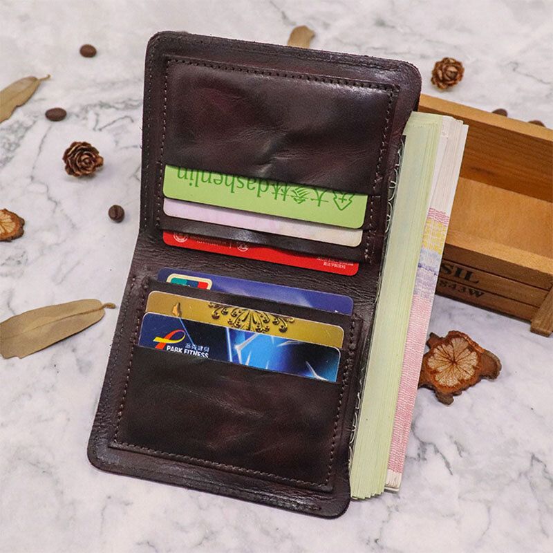 Herren Bifold Vertical Rindsleder Fold Wallet Retro Multi-kartensteckplatz Kartenhalter Geldscheinklammer Mini-geldbörse