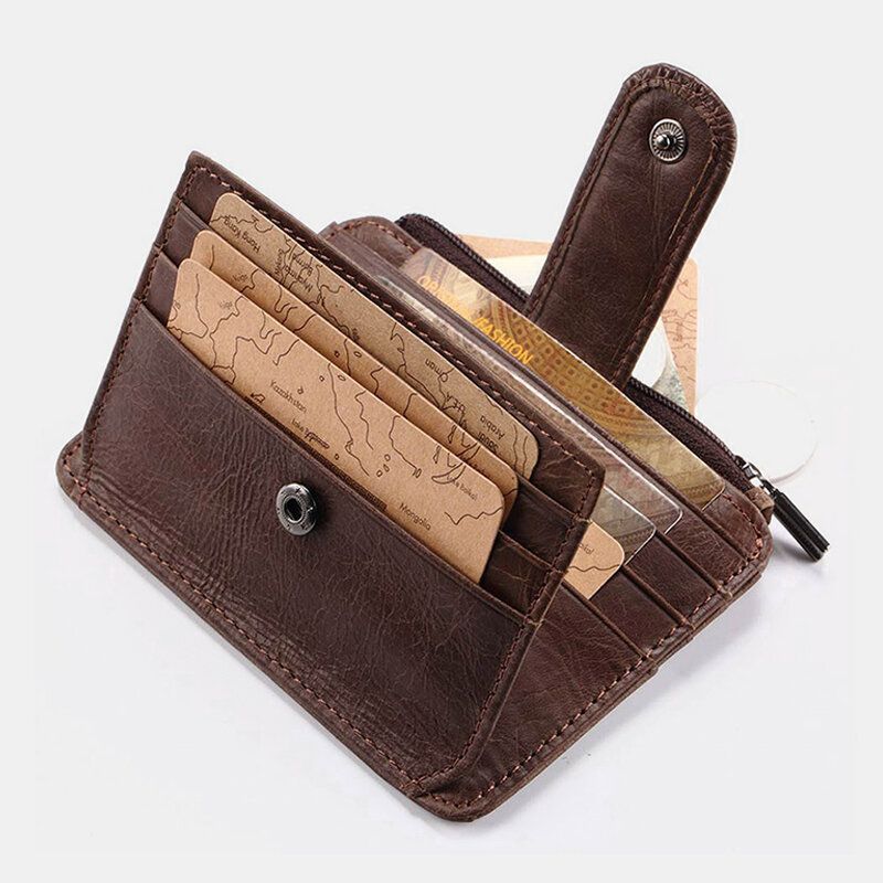 Herren Echtes Leder 11 Kartenfächer Kartenhalter Mini-reißverschluss Geldbörse Clutch Geldbörsen