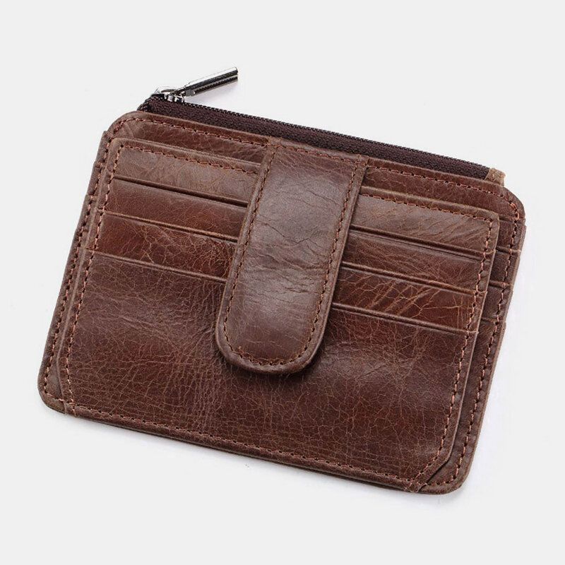 Herren Echtes Leder 11 Kartenfächer Kartenhalter Mini-reißverschluss Geldbörse Clutch Geldbörsen