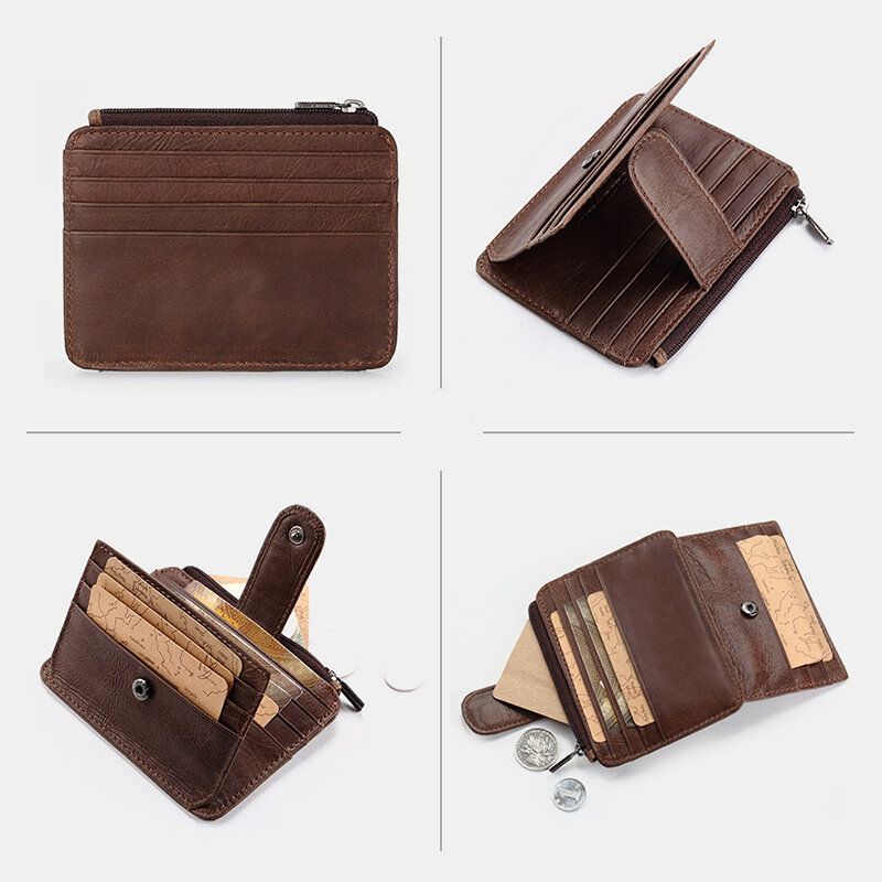 Herren Echtes Leder 11 Kartenfächer Kartenhalter Mini-reißverschluss Geldbörse Clutch Geldbörsen