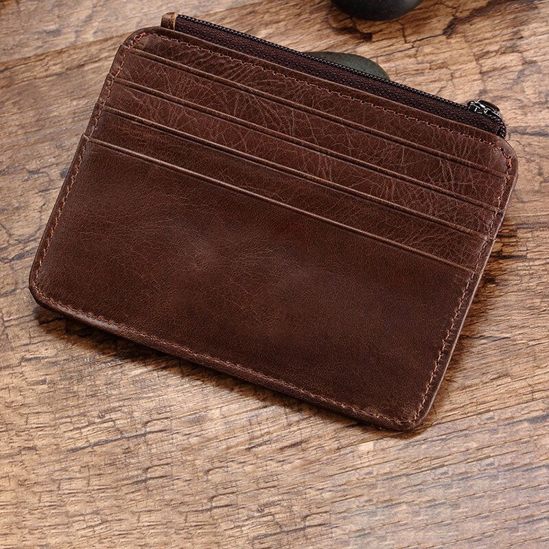 Herren Echtes Leder 11 Kartenfächer Kartenhalter Mini-reißverschluss Geldbörse Clutch Geldbörsen