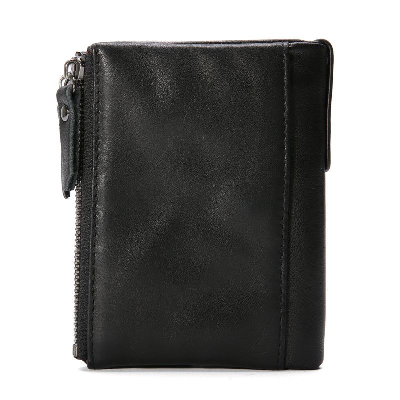 Herren Echtes Leder Bifold Haspe Multi-kartensteckplatz Kartenhalter Retro Double Zipper Pocket Coin Purse Short Money Clip Wallet