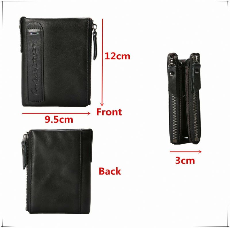 Herren Echtes Leder Bifold Haspe Multi-kartensteckplatz Kartenhalter Retro Double Zipper Pocket Coin Purse Short Money Clip Wallet