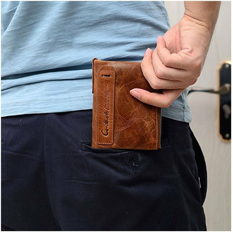 Herren Echtes Leder Bifold Haspe Multi-kartensteckplatz Kartenhalter Retro Double Zipper Pocket Coin Purse Short Money Clip Wallet