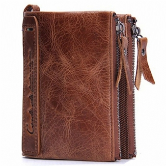 Herren Echtes Leder Bifold Haspe Multi-kartensteckplatz Kartenhalter Retro Double Zipper Pocket Coin Purse Short Money Clip Wallet