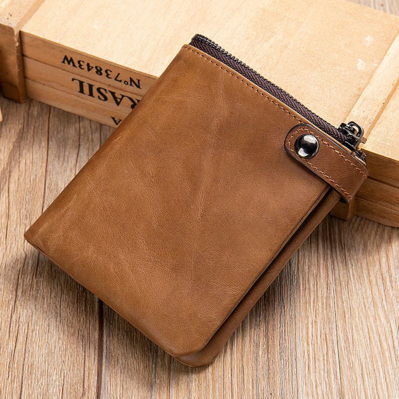 Herren-echtleder-weinlese-reißverschluss-haspen-geldbörse Mehrere Kartenfächer Bifold Short Wallet