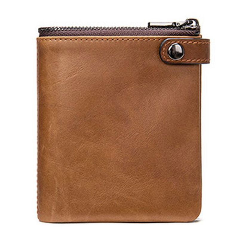 Herren-echtleder-weinlese-reißverschluss-haspen-geldbörse Mehrere Kartenfächer Bifold Short Wallet