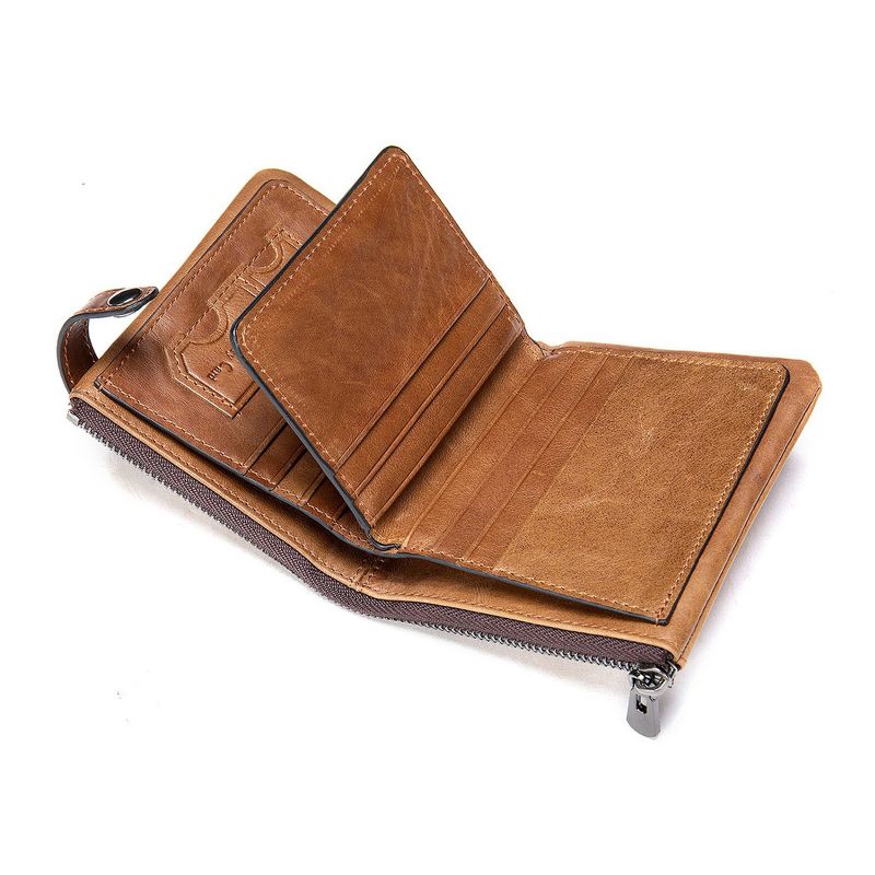 Herren-echtleder-weinlese-reißverschluss-haspen-geldbörse Mehrere Kartenfächer Bifold Short Wallet