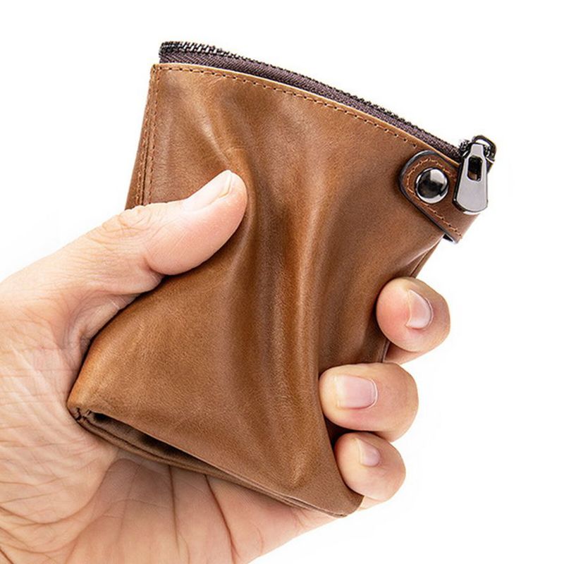 Herren-echtleder-weinlese-reißverschluss-haspen-geldbörse Mehrere Kartenfächer Bifold Short Wallet