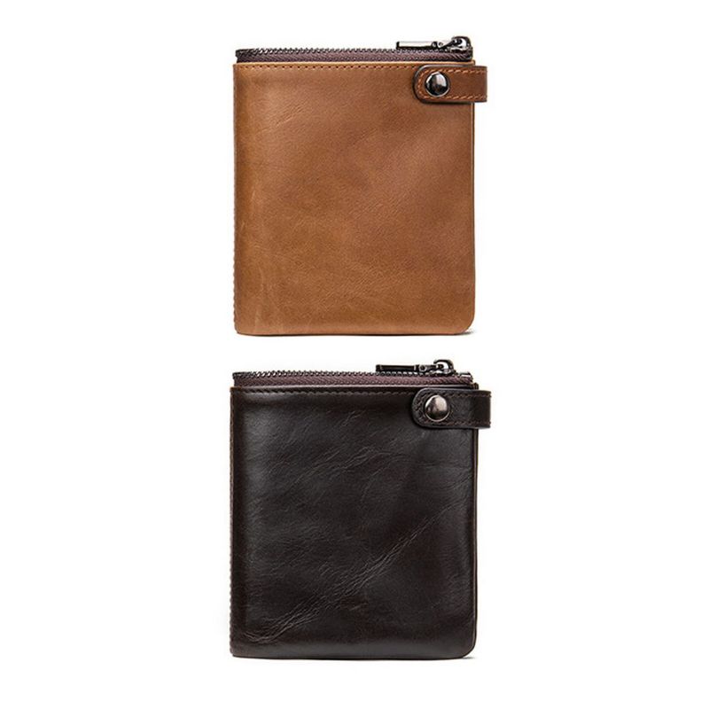 Herren-echtleder-weinlese-reißverschluss-haspen-geldbörse Mehrere Kartenfächer Bifold Short Wallet