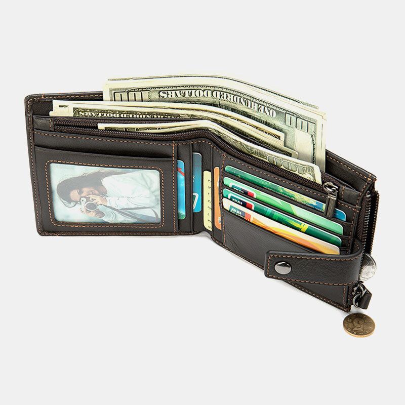 Herren Kurz Bifold Rfid Blocking Wallet Retro Casual Multi-card Slot Kartenhalter Rindsleder Führerschein Wallet