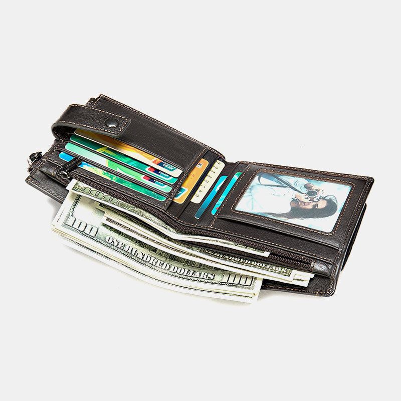 Herren Kurz Bifold Rfid Blocking Wallet Retro Casual Multi-card Slot Kartenhalter Rindsleder Führerschein Wallet