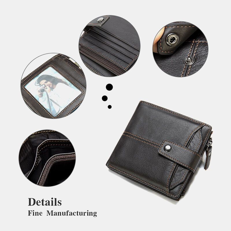 Herren Kurz Bifold Rfid Blocking Wallet Retro Casual Multi-card Slot Kartenhalter Rindsleder Führerschein Wallet