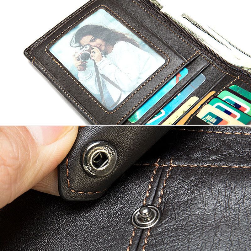 Herren Kurz Bifold Rfid Blocking Wallet Retro Casual Multi-card Slot Kartenhalter Rindsleder Führerschein Wallet