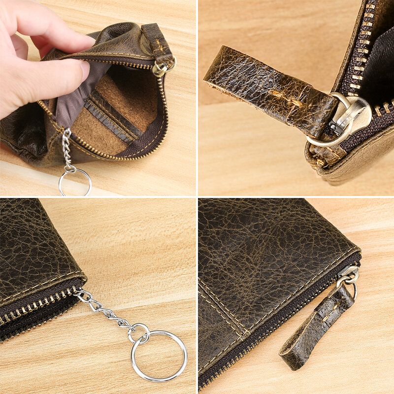 Herren Minin Kurzer Reißverschluss Rindsleder Brieftaschen Geldbörse Geldscheinklammer Clutch Brieftaschen Schlüsseletui