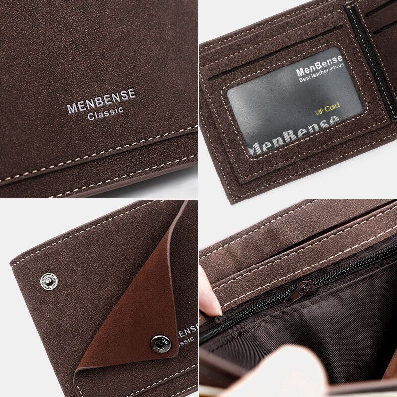 Herren Pu Mattes Leder 9 Kartenfächer Kartenhalter Mode Kurz Bifold Äußerer Knopf Geldbörse Geldscheinklammer Geldbörse