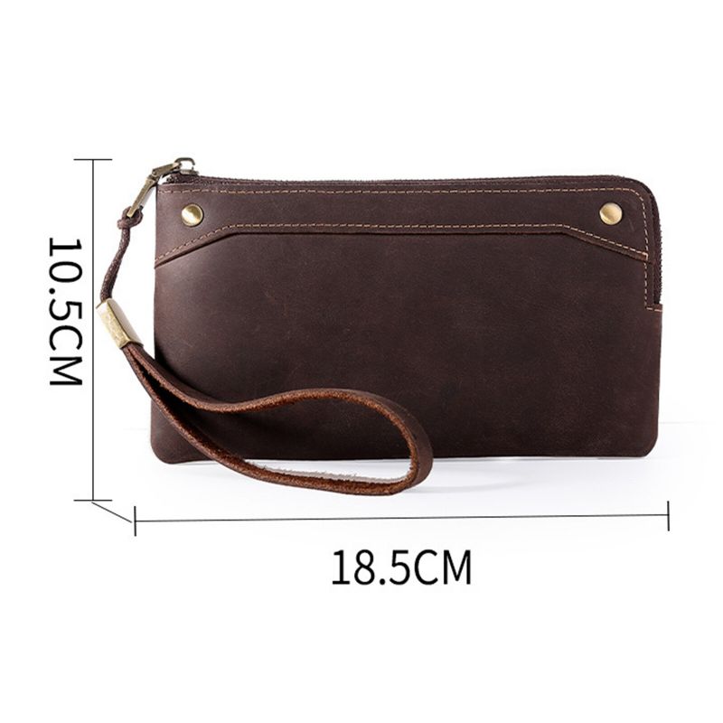 Männer Echtes Leder Vintage Lange Armband Geldbörse Multifunktionale Schlüsselaufbewahrung Reißverschluss Clutch Bag Geldbörse