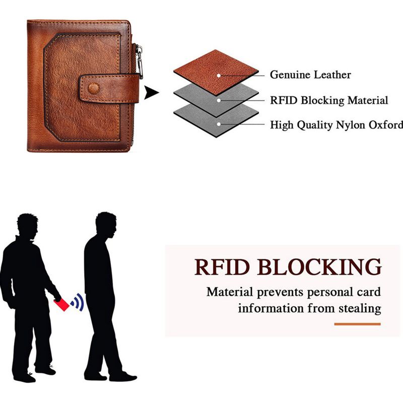 Männer Echtes Leder Vintage Rfid Geldbörse Mit Großer Kapazität Mehrere Kartenfächer Design Geldbörse