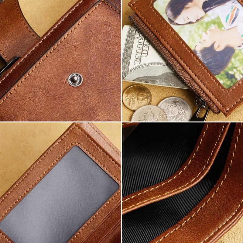 Männer Echtes Leder Vintage Rfid Geldbörse Mit Großer Kapazität Mehrere Kartenfächer Design Geldbörse