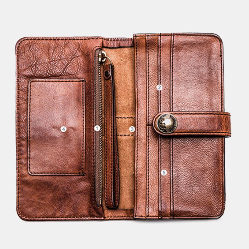 Männer Lange Bifold Multi-kartensteckplatz Kartenhalter Vintage Pu-leder 6.5 Zoll Handytasche Geldscheinklammer Brieftasche