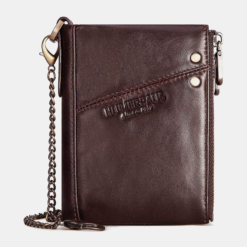 Männer Rfid Bifold Wallets Multifunktionale Erste Schicht Rindsleder Anti-diebstahl-bürste Doppelreißverschluss Kartenhalter Geldscheinklammer Geldbörse