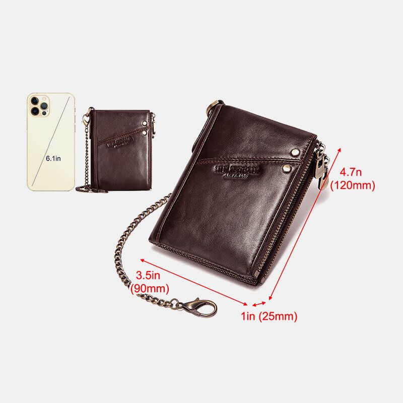 Männer Rfid Bifold Wallets Multifunktionale Erste Schicht Rindsleder Anti-diebstahl-bürste Doppelreißverschluss Kartenhalter Geldscheinklammer Geldbörse