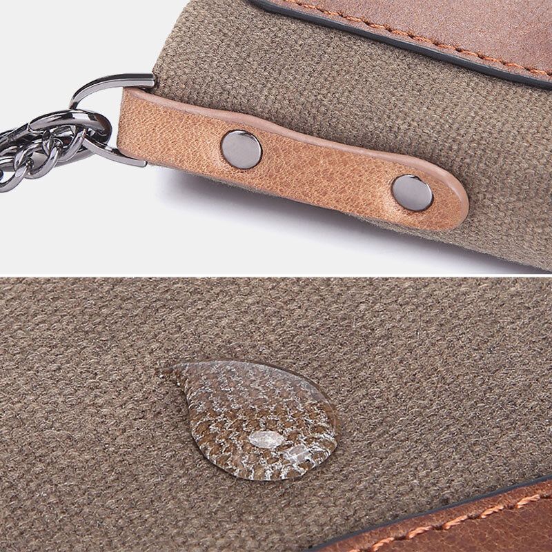 Männer Rindsleder Öl Wachs Leinwand Patchwork Rfid Antimagnetisches Kartenetui Bifold Short Double Zipper Coin Purse Wallet