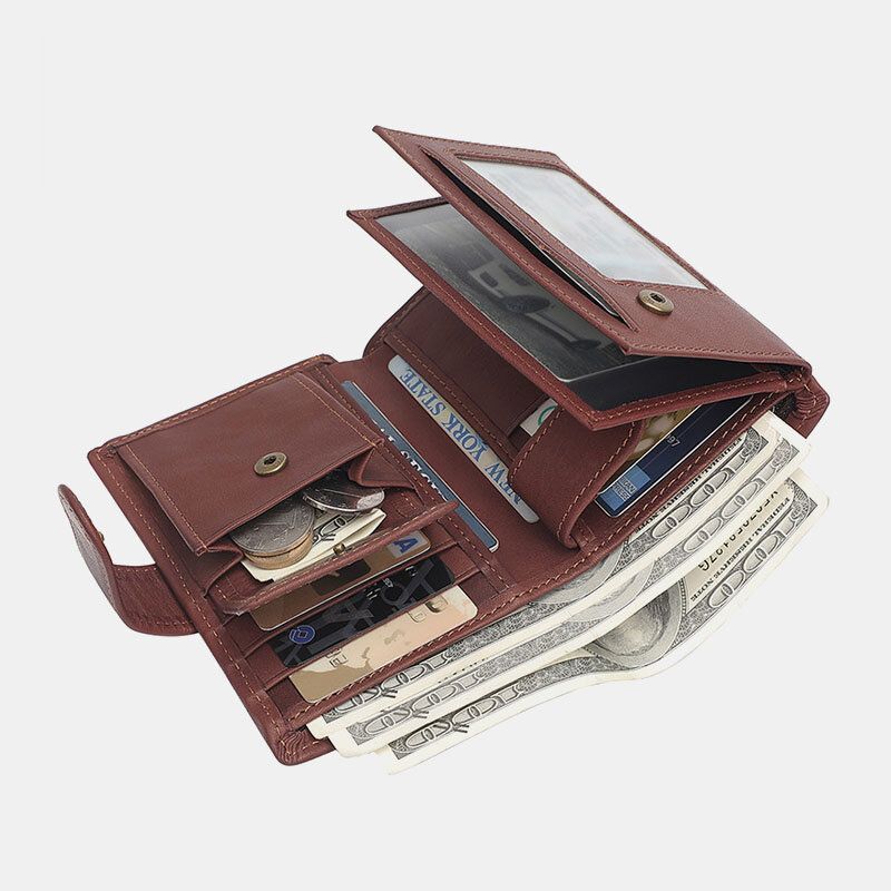 Männer Vintage Echtes Leder Multi-slots Rfid Große Kapazität Lässige Geldbörse