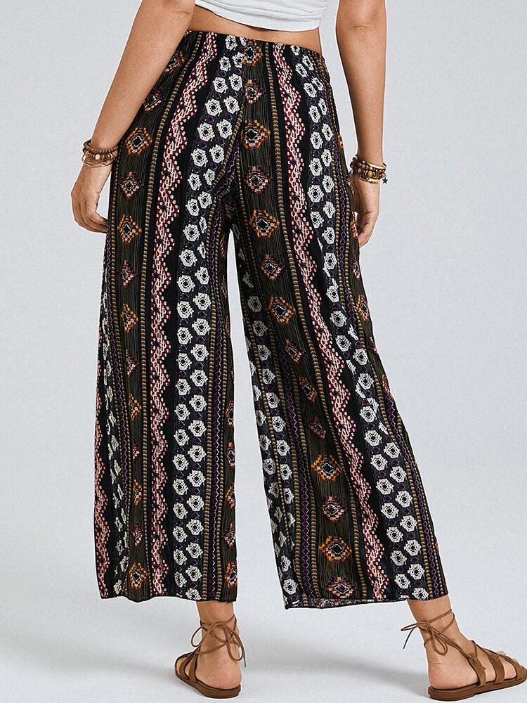 Bohemia Ethnic Print Elastische High Waist Wide Leg Lounge Hose Für Damen