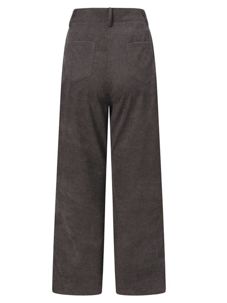 Damen Cord Retro Solide Button-down-hose Mit Frontreißverschluss