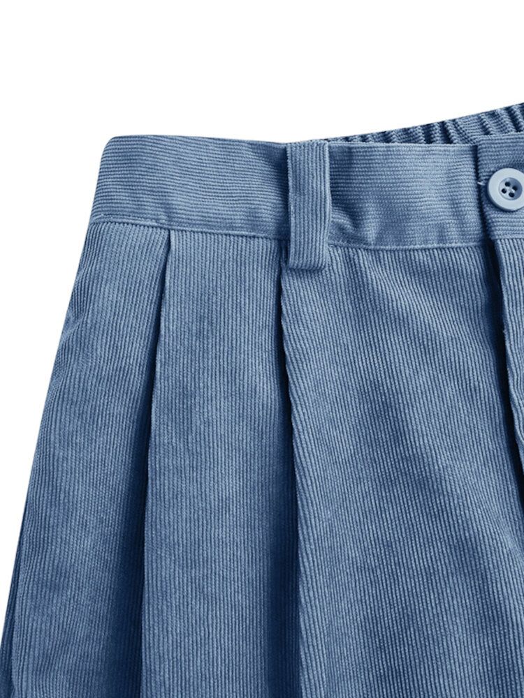 Damen-cordhose Lose Einfarbig Seitentaschen Reißverschluss Knöpfe Maxi-länge