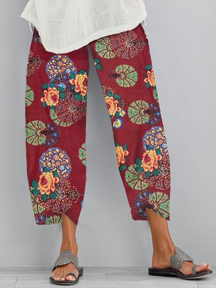 Damenhose Mit Blumenmuster Und Tulpensaum