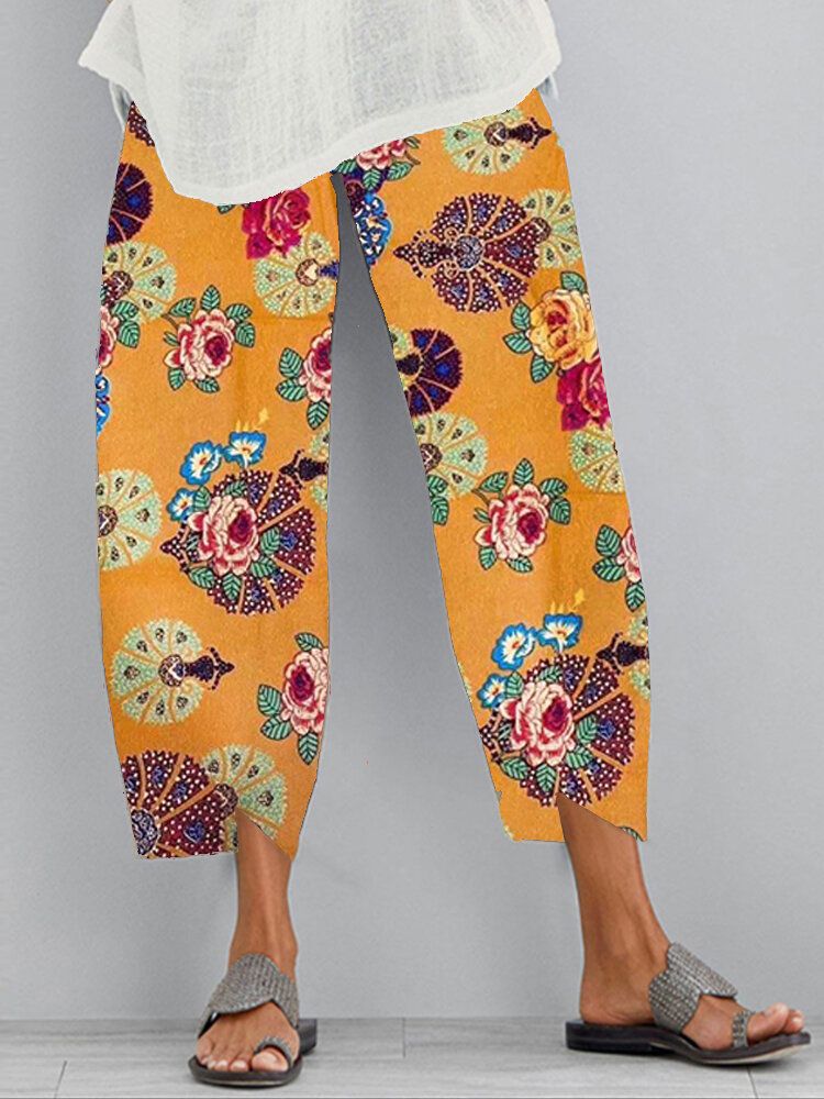 Damenhose Mit Blumenmuster Und Tulpensaum