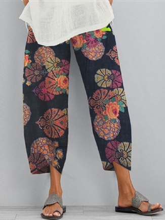 Damenhose Mit Blumenmuster Und Tulpensaum