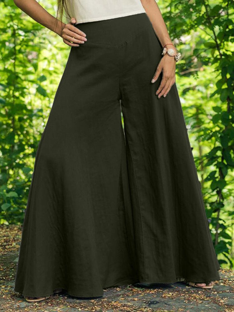 Damenhose Mit Hoher Elastischer Taille Einfarbig Weitem Bein