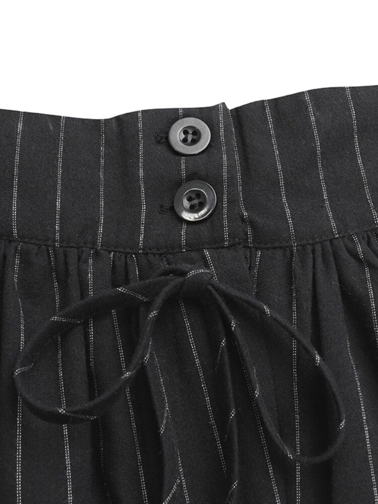 Damenhose Mit Kordelzug Und Hoher Taille Gestreift Locker Lässig Mit Weitem Bein Und Taschen