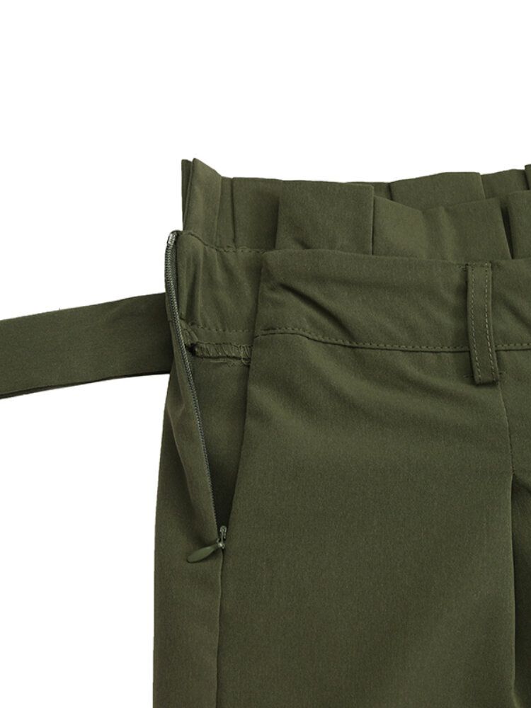 Einfarbige Damen-cargo-haremshose Mit Plissierter Taille Und Schnürung Und Taschen