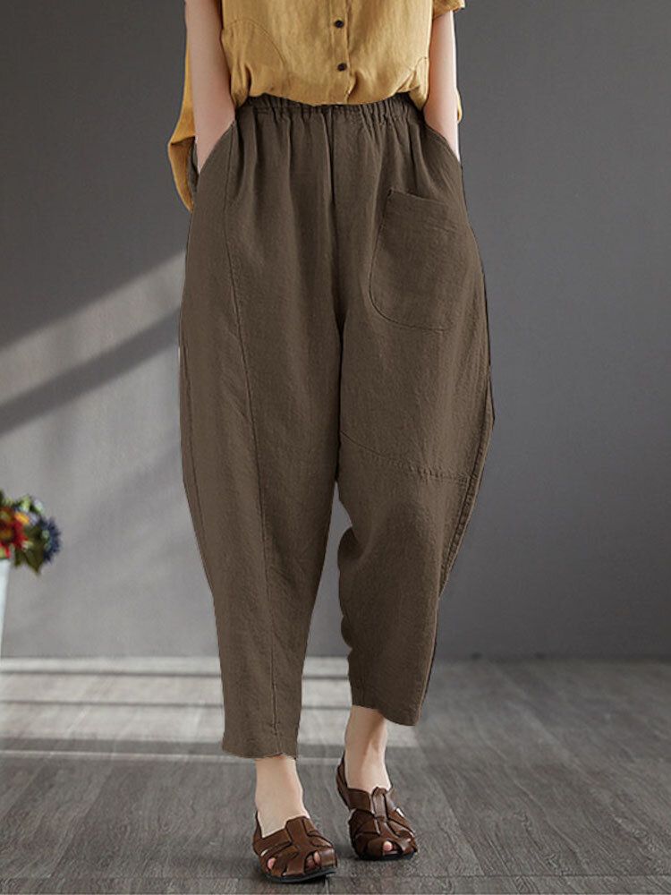 Frauen 100 % Baumwolle Wide-legged Solid Color Harlan Casual Pyjamas Neunte Hose