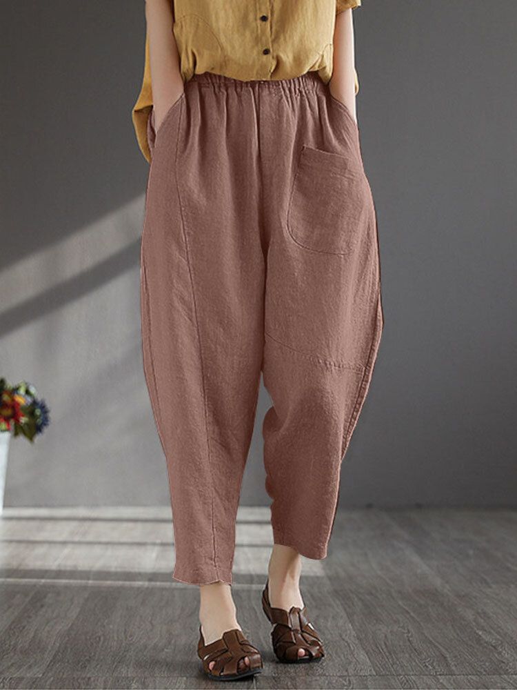 Frauen 100 % Baumwolle Wide-legged Solid Color Harlan Casual Pyjamas Neunte Hose