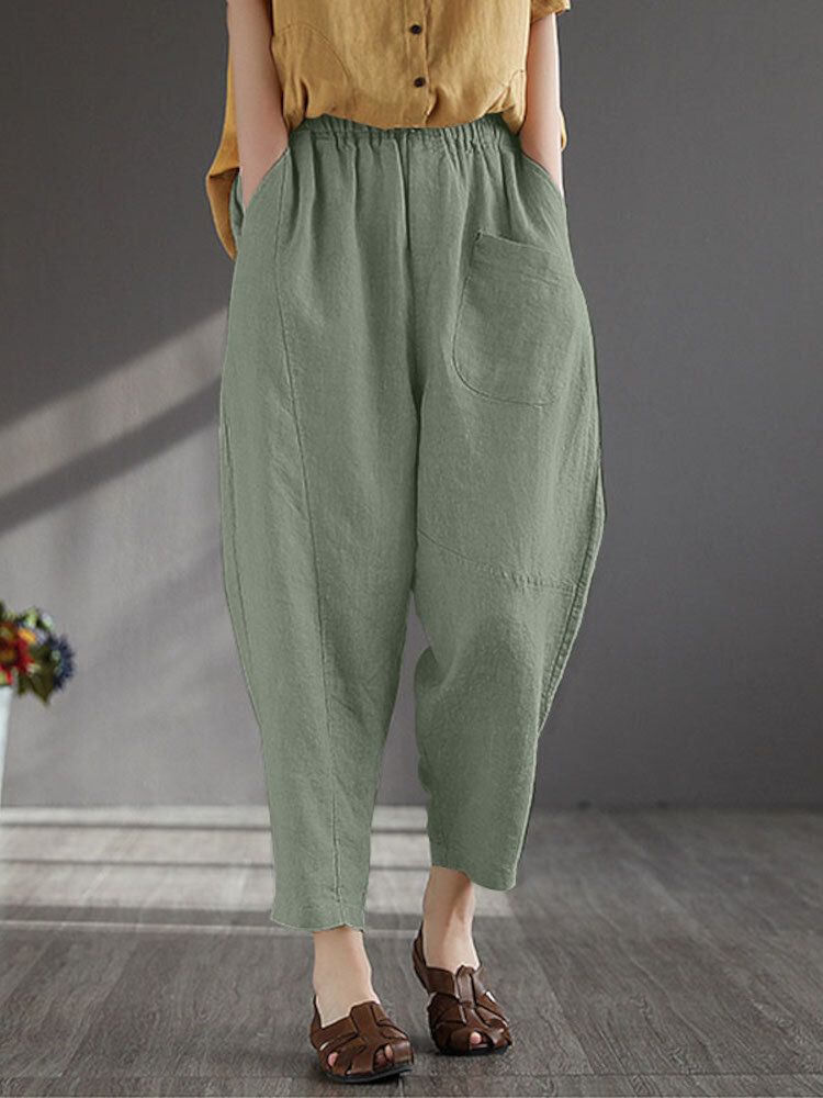 Frauen 100 % Baumwolle Wide-legged Solid Color Harlan Casual Pyjamas Neunte Hose