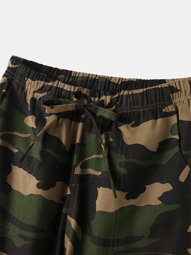 Frauen Camouflage Blumendruck Kordelzug Mittlere Taille Freizeithose Mit Tasche