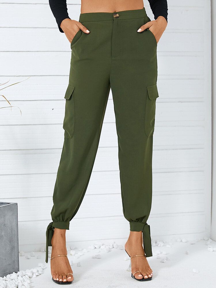 Frauen-normallack-beiläufige Joggerhose Mit Hoher Taille Und Tasche