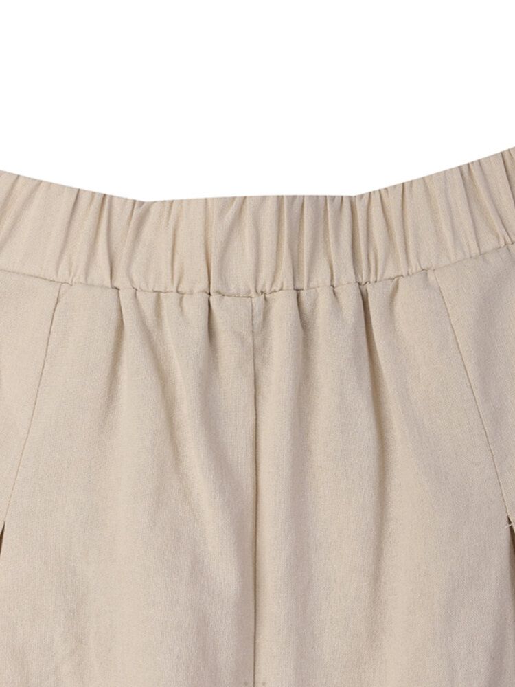 Lose Damenhose Aus 100 % Baumwolle Knöchellang Einfarbig Mit Weitem Bein