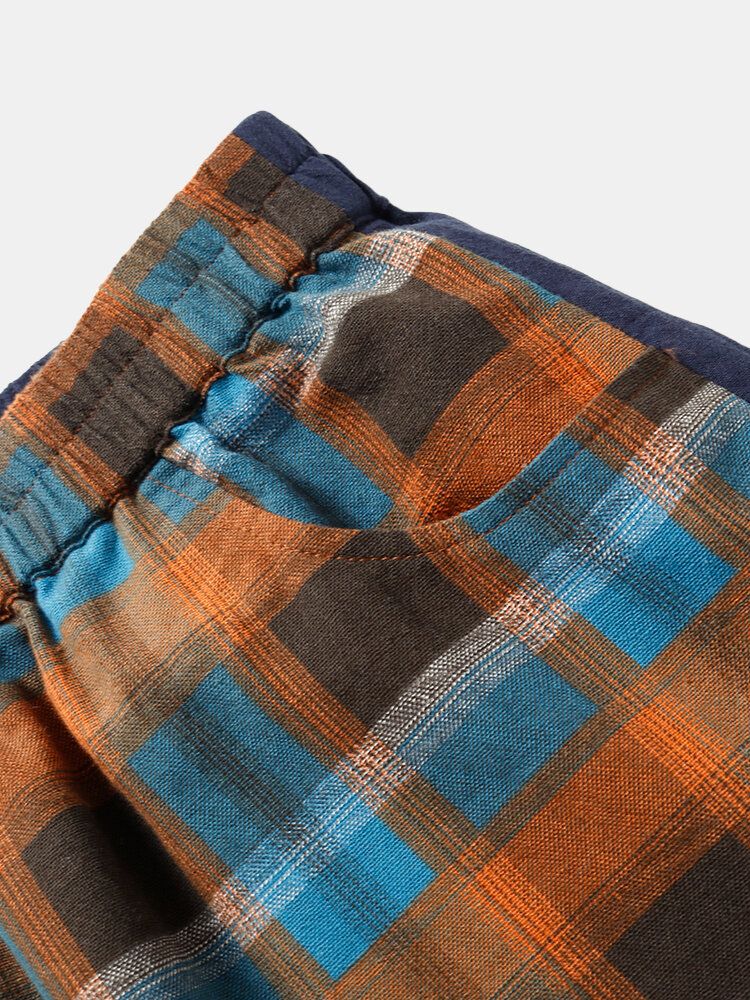 Plaid-druck Elastische Taille Farbblock-patchwork-taschen-haremshose Für Damen