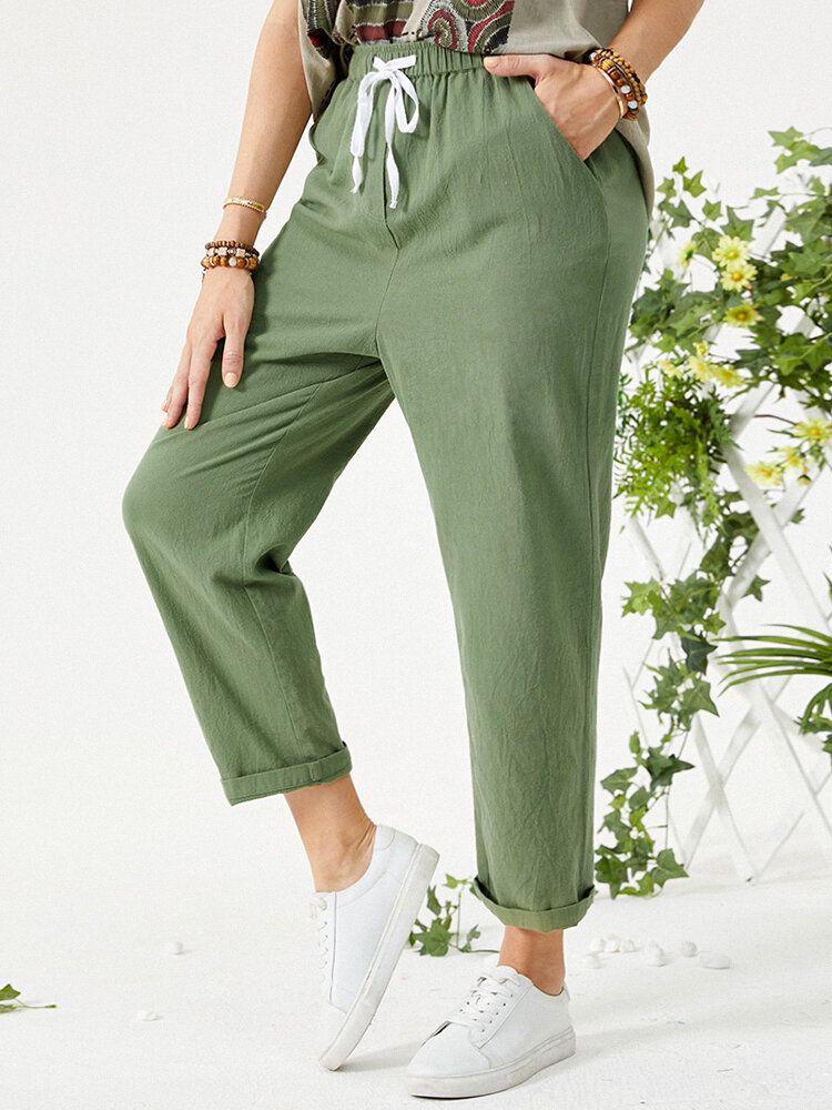 Solide Kordelzugbundhose Mit Tasche Für Damen