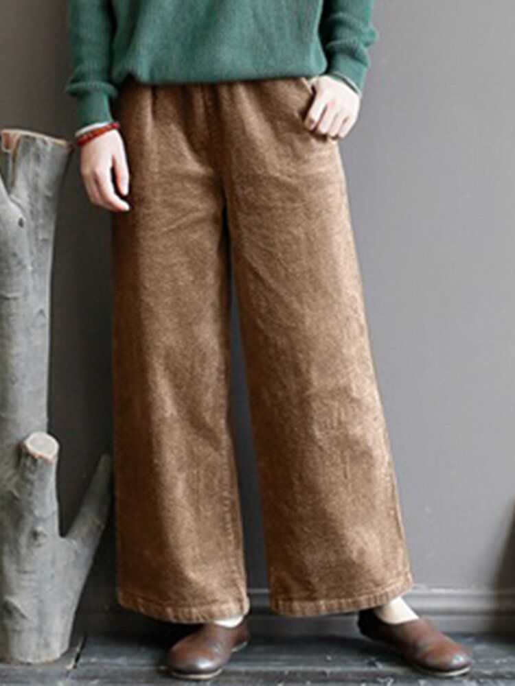 Solide Retro-hosen Aus Cord Mit Weitem Bein Und Seitentaschen