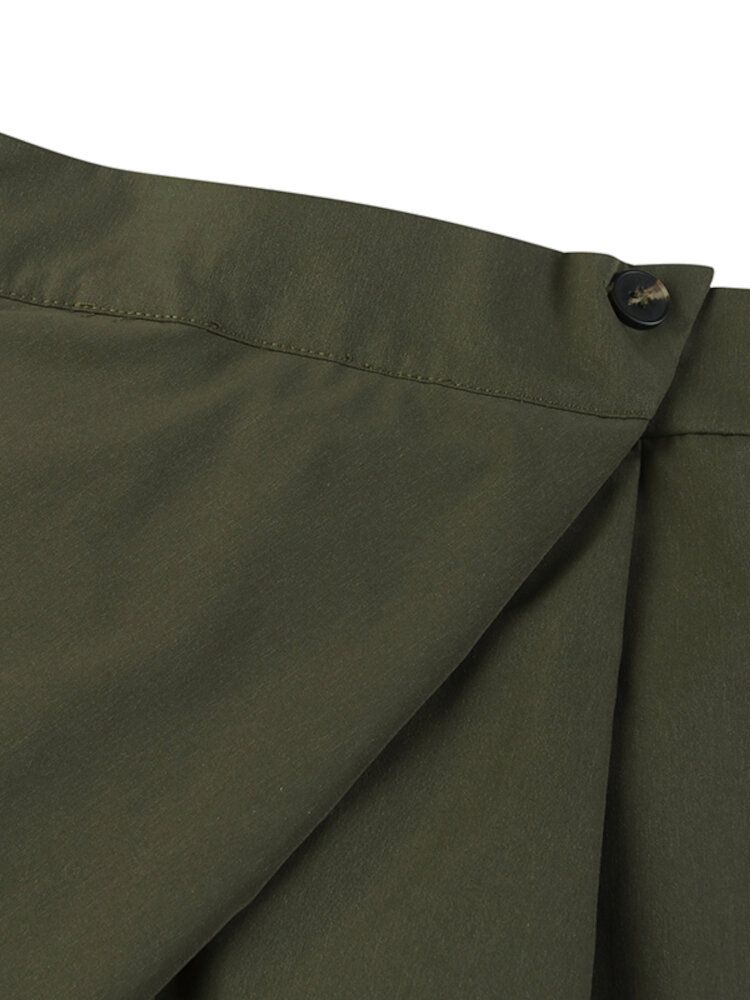 Solide Weitbeinige Elastische Taille Lockere Falten Knopfschnalle Dünne Hose