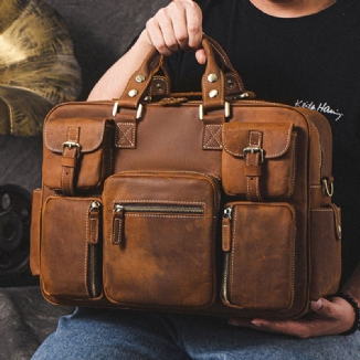 Abnehmbarer Riemen Aus Echtem Leder Für Herren Große 15.6-zoll-laptoptasche Mit Mehreren Fächern Aktentasche Umhängetasche Umhängetasche