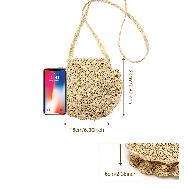 Damen Stroh Holiday Leichte Umhängetasche Elegante Strohtasche Im Böhmischen Stil Mit Spitze