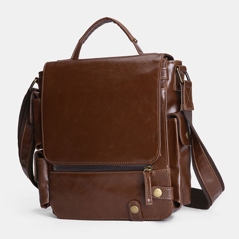 E Ekphero Herren Pu-leder Vintage Business Multifunktions Multi-kartenfächer Multi-taschen Umhängetasche Umhängetasche